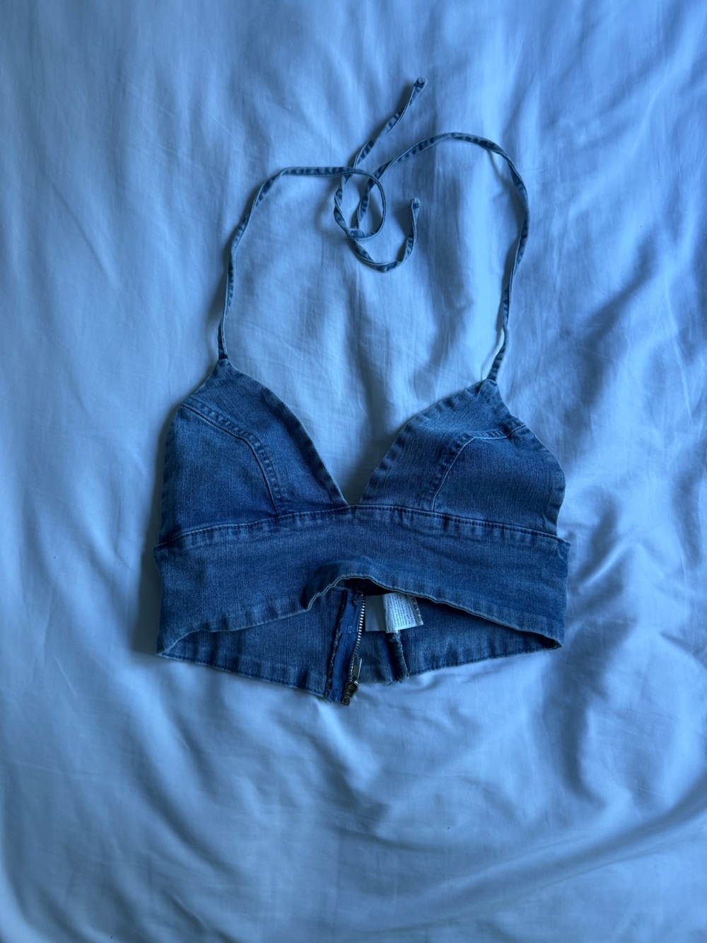 Denim Halter Crop Top - Blue